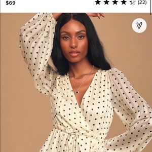 Pre -owned lulu’s ivory polka dot long sleeve ruffled mini dress